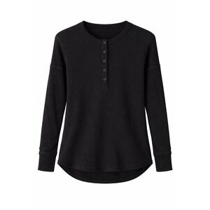 Offline by Aerie Waffle Knit Henley Top XS Black Long Sleeve Cozy Casual